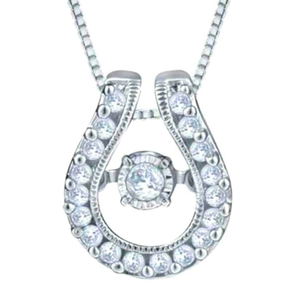 New Fabulous Sterling Silver Diamond Horseshoe Necklace